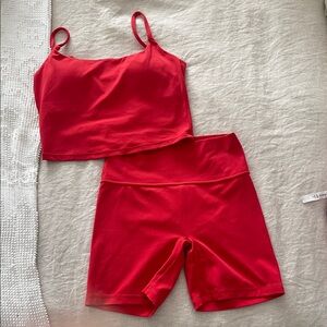 Red Tank Top and Shorts Workout Set
